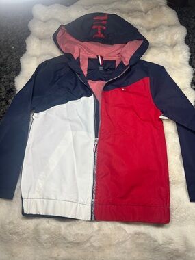 Tommy Hilfiger Kids Colorblock Hooded Raincoat - Red, Navy & White